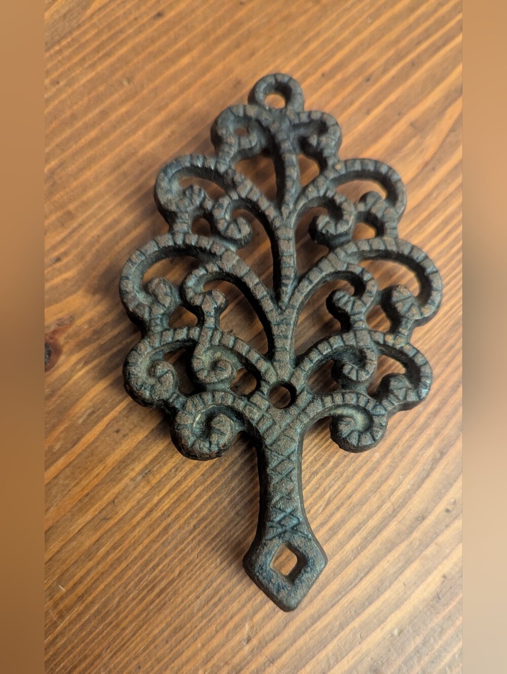 Vintage Cast Iron Footed Trivet Tree of Life. Stamped 1985 5" x 3"